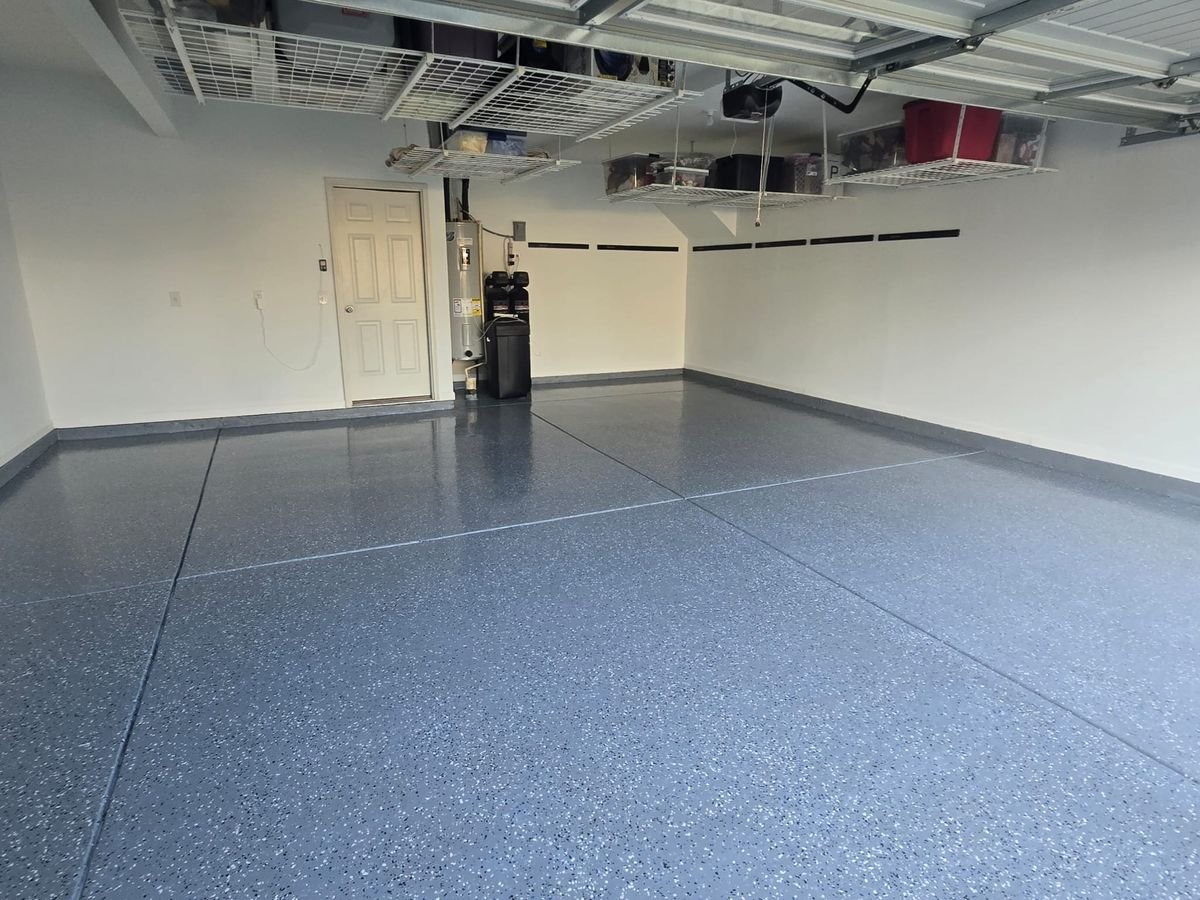 Finished coated garage floor